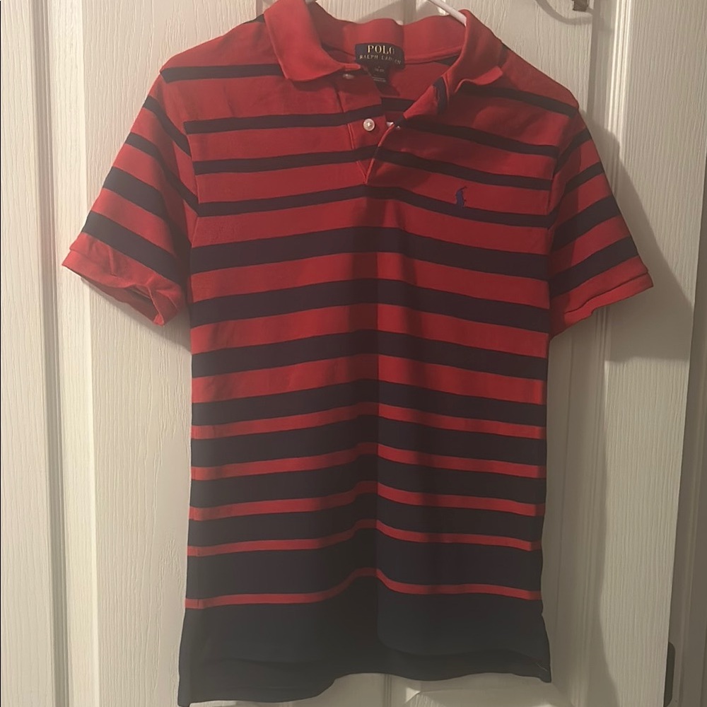 Polo by Ralph Lauren Men's Red and Navy Striped Polo